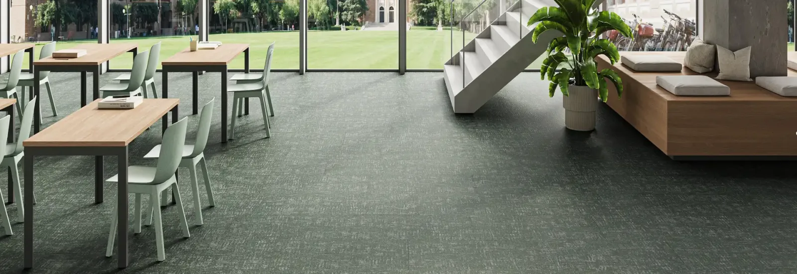 Milliken Gilded Stitch flooring in an open public space